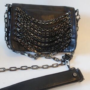 Authentic Tory Burch Black Leather Multi Chain Crossbody Purse Bag